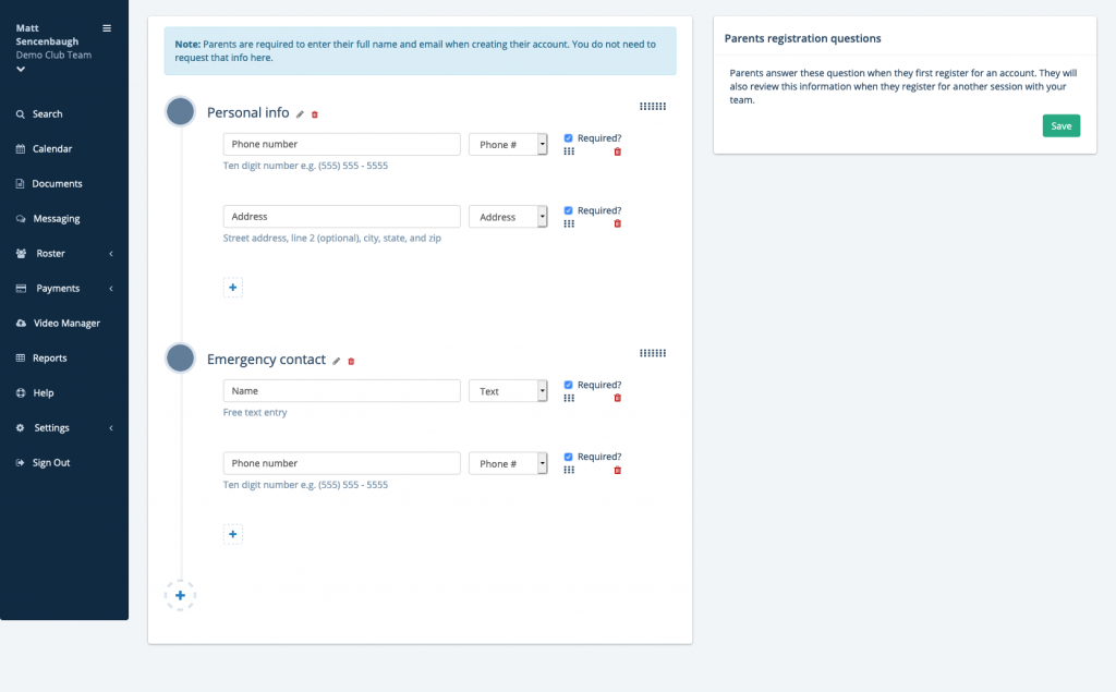 preview of registration question builder