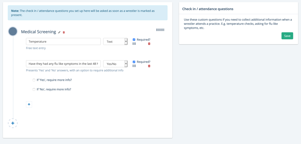 Screenshot of the custom question builder