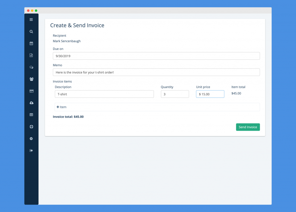 Invoice create page